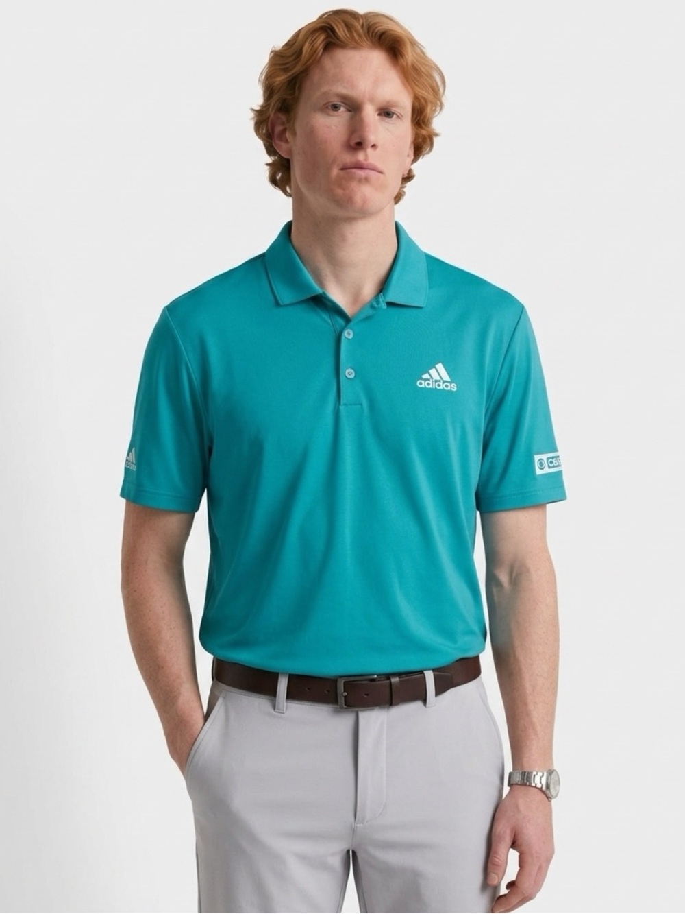 Adidas - Teal Performance Polo Shirt - CBS Sports Sleeve Patch - Size Large